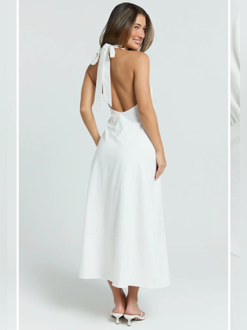 NWT Showpo Plunge Halter A-line Midi/Maxi Dress in White size 4 - Picture 2 of 9